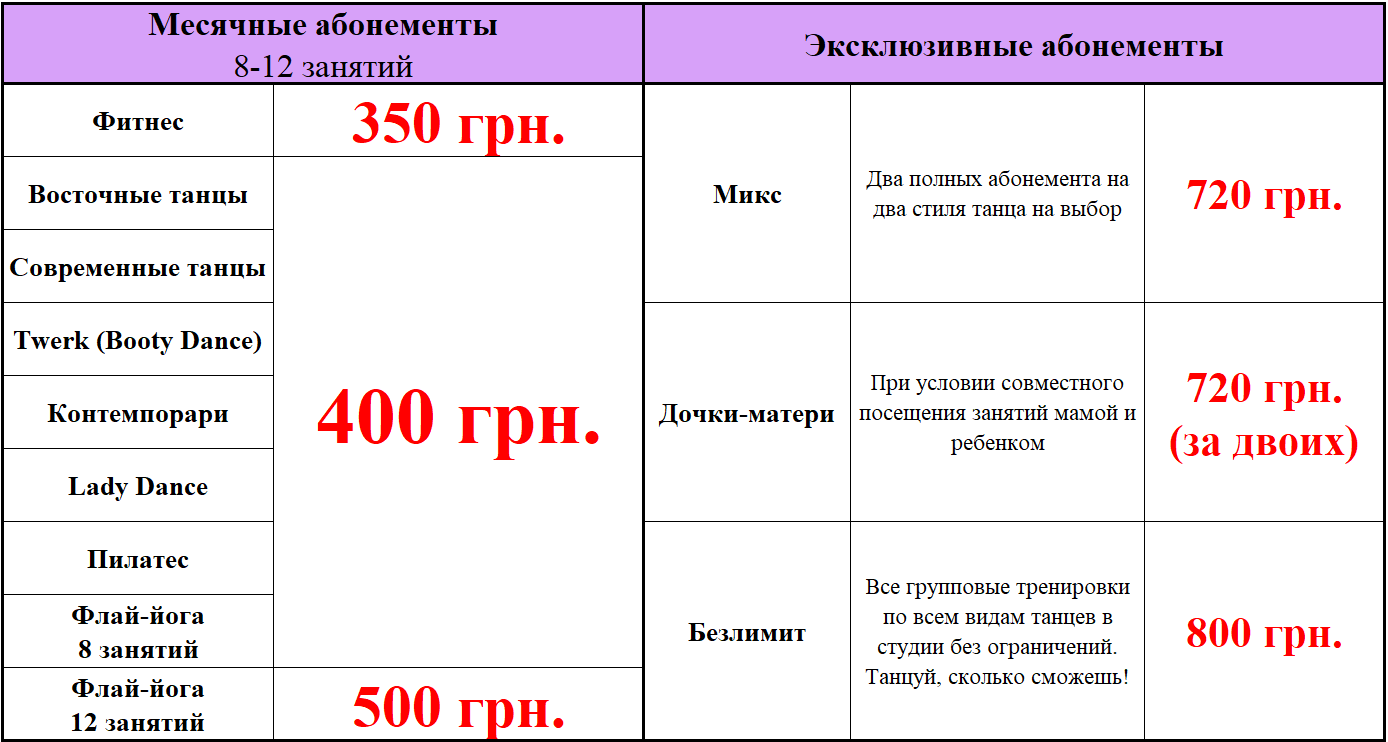 Абонементы и цены Школа танцев Paradise - абонементы и цены